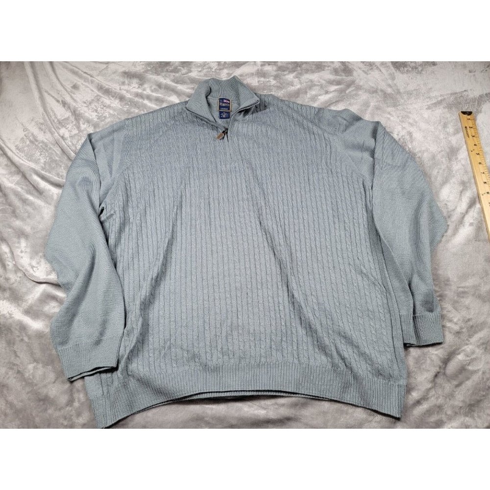 T Harris London Men's Quarter Zip Gray pullover Sweater‎ Size XL Wool Blend